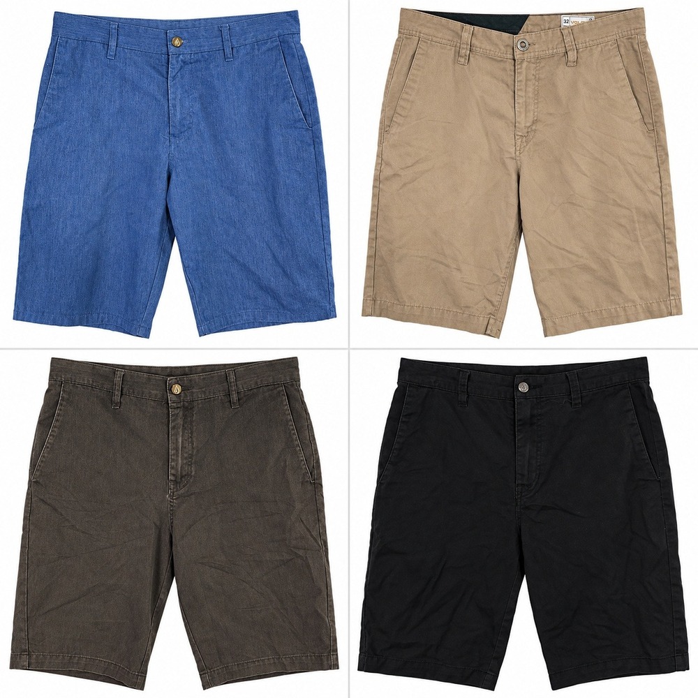 Volcom Lot of 4 Chino Shorts Mens 32 Frickin Modern Black Gray Tan Blue EUC